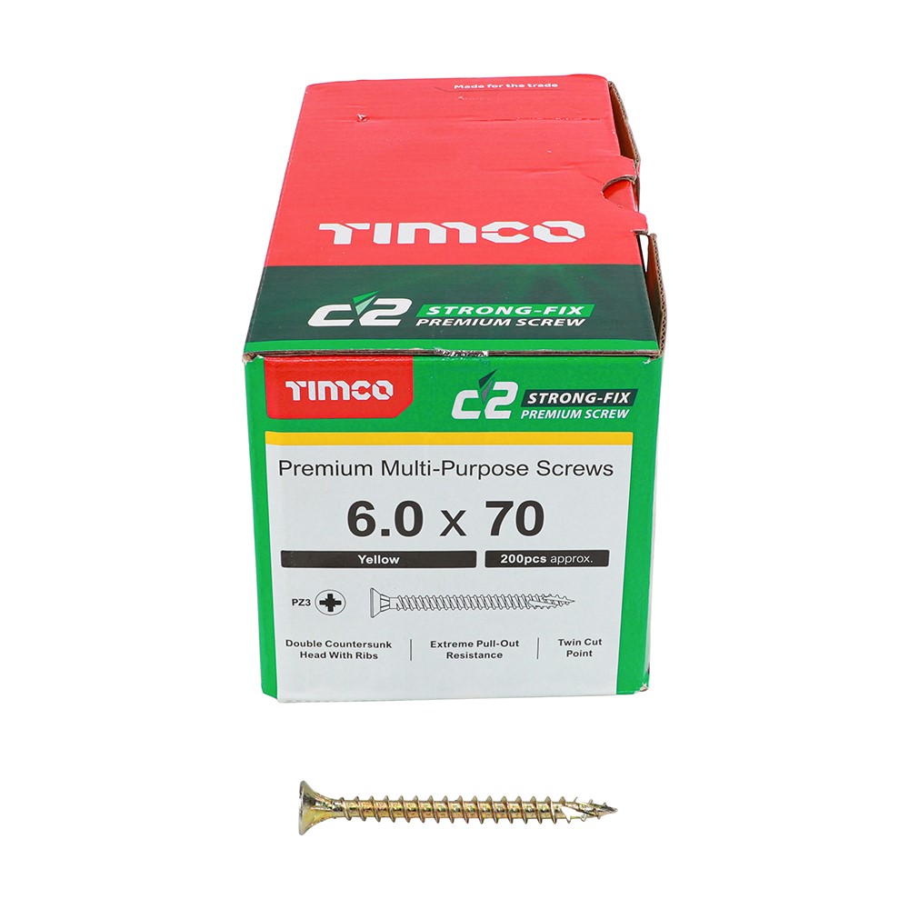 TIMCO C2 Strong-Fix Multi-Purpose Premium Screws - PZ - 6.0 x 70mm (200 Pack)