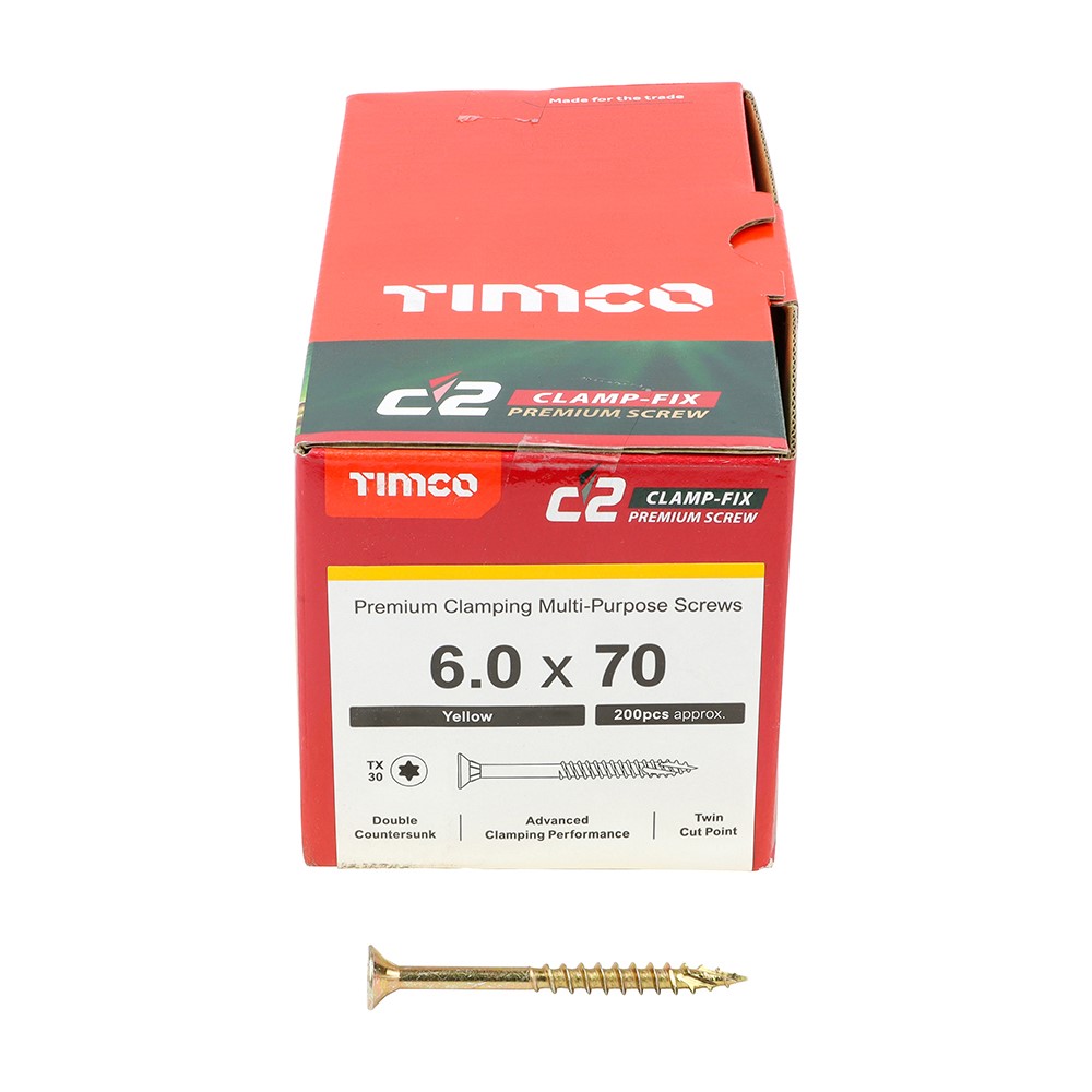 TIMCO C2 Clamp-Fix Multi-Purpose Premium Screws - TX - 6.0 x 70mm (200 Pack)