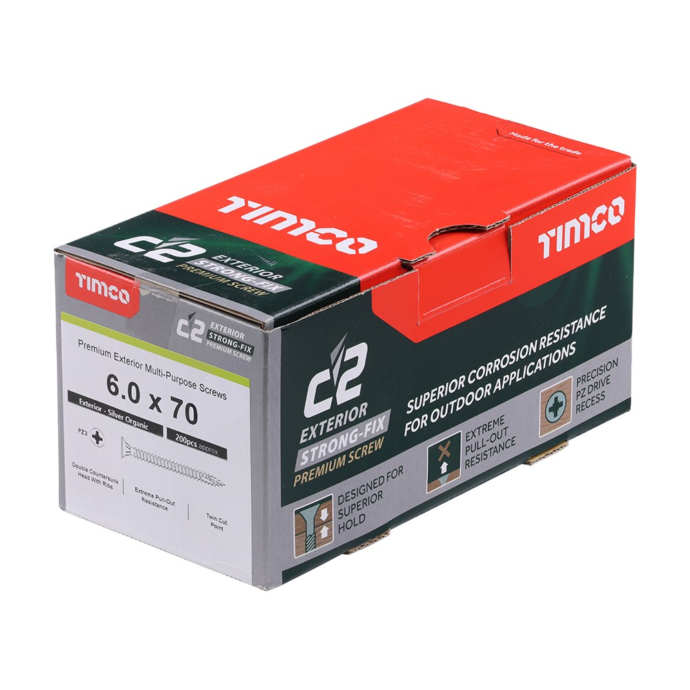 TIMCO C2 Exterior Strong-Fix Multi-Purpose Premium Screws - PZ -Silver 6.0 x 70mm (200 Pack)