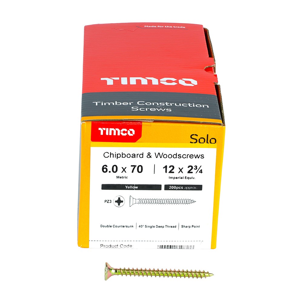 TIMCO Solo Woodscrews - PZ - 6.0 x 70mm (200 Pack)