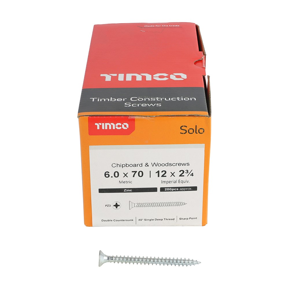 TIMCO Solo Woodscrews - PZ -Zinc 6.0 x 70mm (200 Pack)