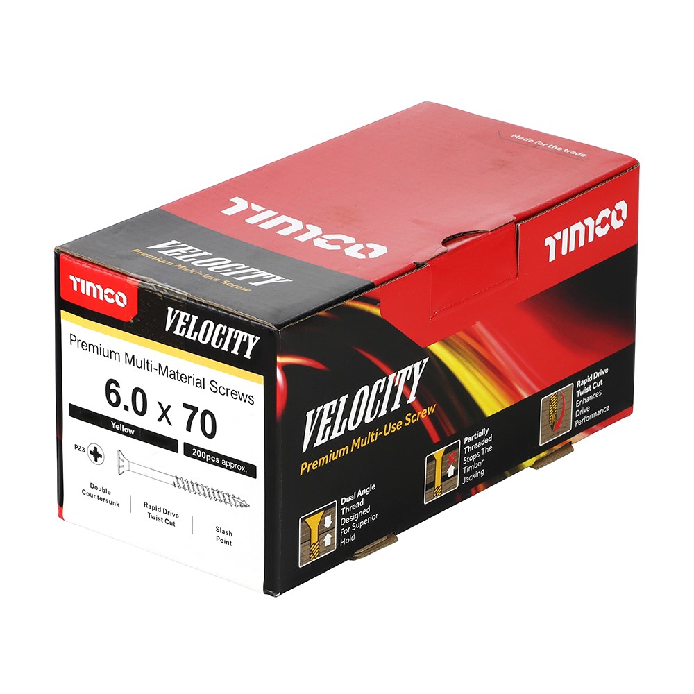 TIMCO Velocity Premium Multi-Use Screws - PZ - 6.0 x 70mm (200 Pack)