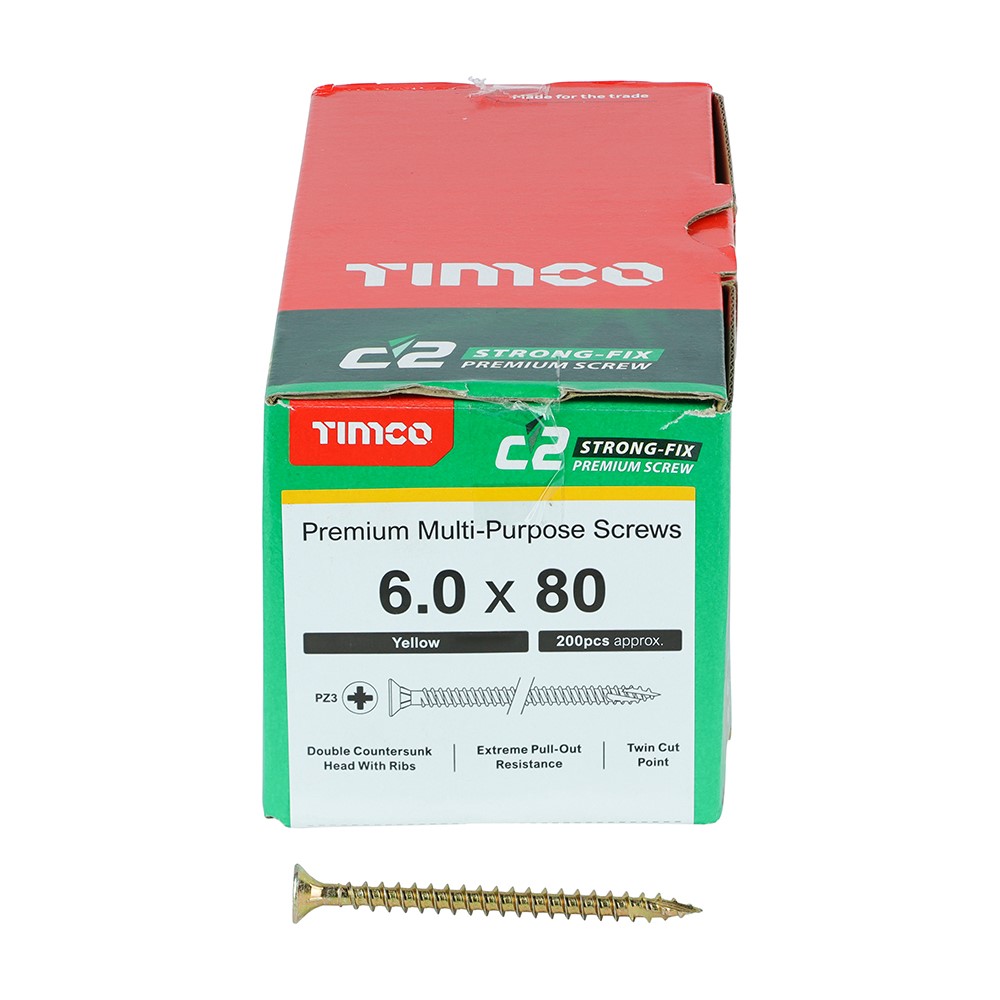 TIMCO C2 Strong-Fix Multi-Purpose Premium Screws - PZ - 6.0 x 80mm (200 Pack)