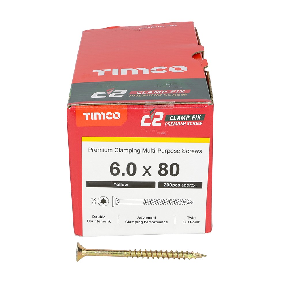 TIMCO C2 Clamp-Fix Multi-Purpose Premium Screws - TX - 6.0 x 80mm (200 Pack)