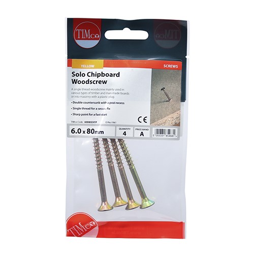 TIMCO Solo Woodscrews - PZ - 6.0 x 80mm (4 Pack)