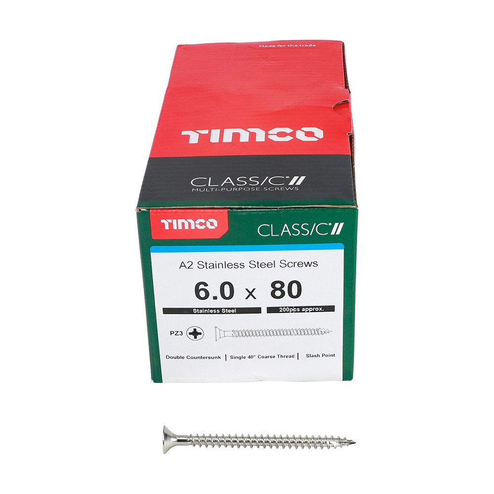 TIMCO Classic Multi-Purpose Screws - PZ -A2 Stainless Steel 6.0 x 80mm (200 Pack)