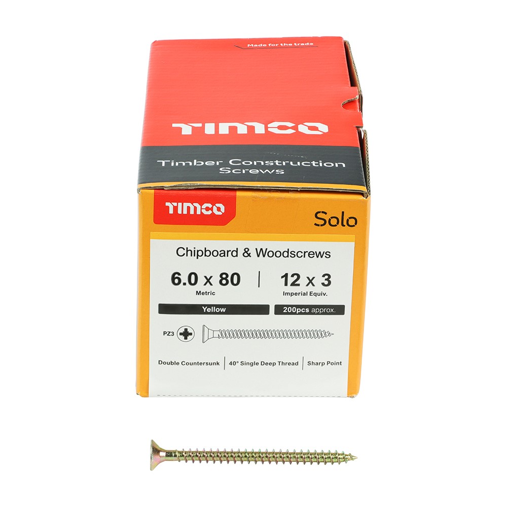 TIMCO Solo Woodscrews - PZ - 6.0 x 80mm (200 Pack)