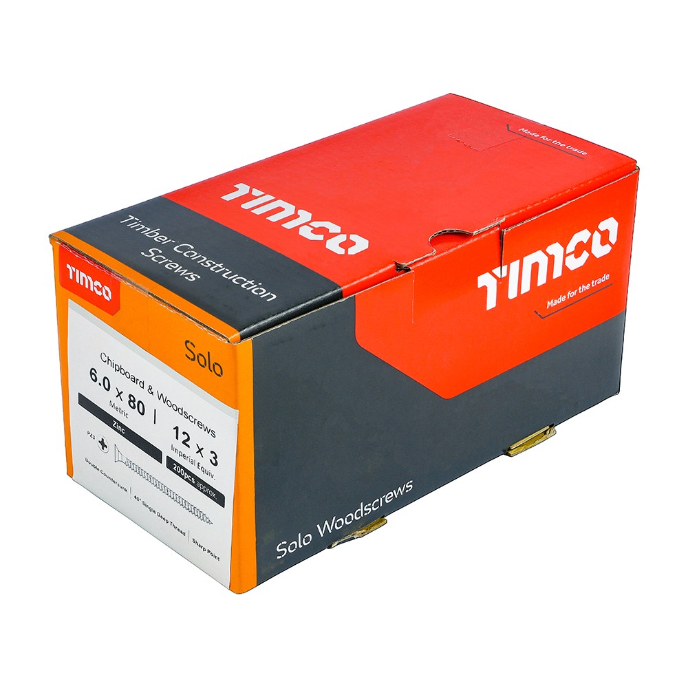 TIMCO Solo Woodscrews - PZ -Zinc 6.0 x 80mm (200 Pack)