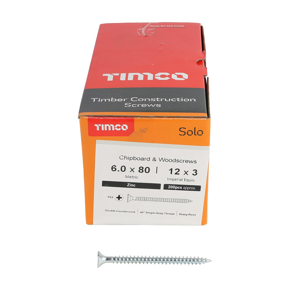 TIMCO Solo Woodscrews - PZ -Zinc 6.0 x 80mm (200 Pack)