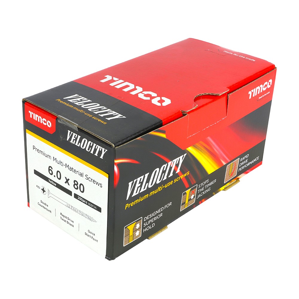 TIMCO Velocity Premium Multi-Use Screws - PZ - 6.0 x 80mm (200 Pack)