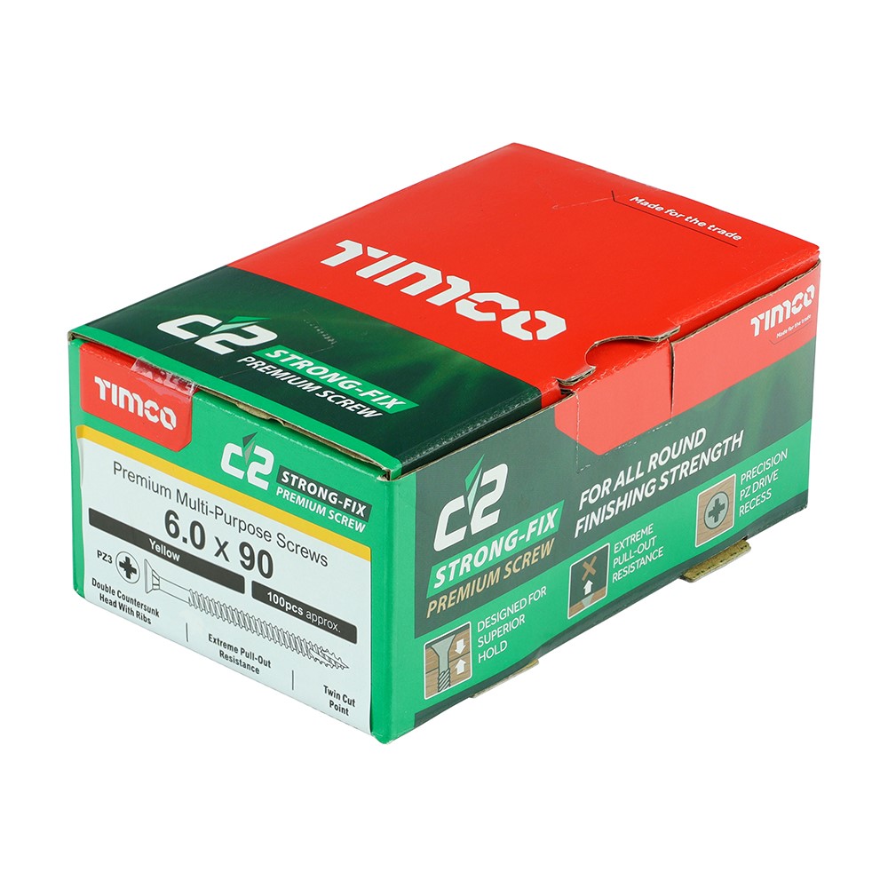 TIMCO C2 Strong-Fix Multi-Purpose Premium Screws - PZ - 6.0 x 90mm (100 Pack)