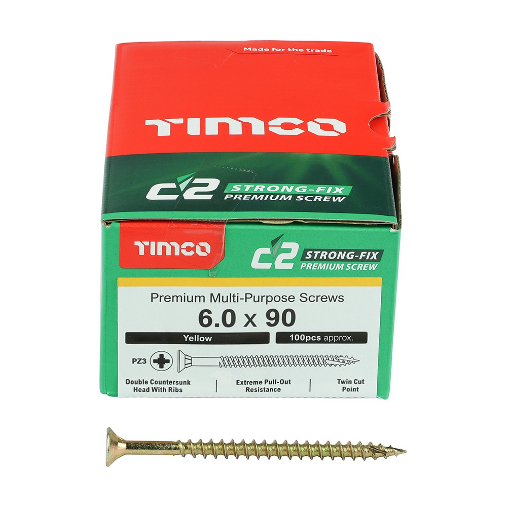 TIMCO C2 Strong-Fix Multi-Purpose Premium Screws - PZ - 6.0 x 90mm (100 Pack)