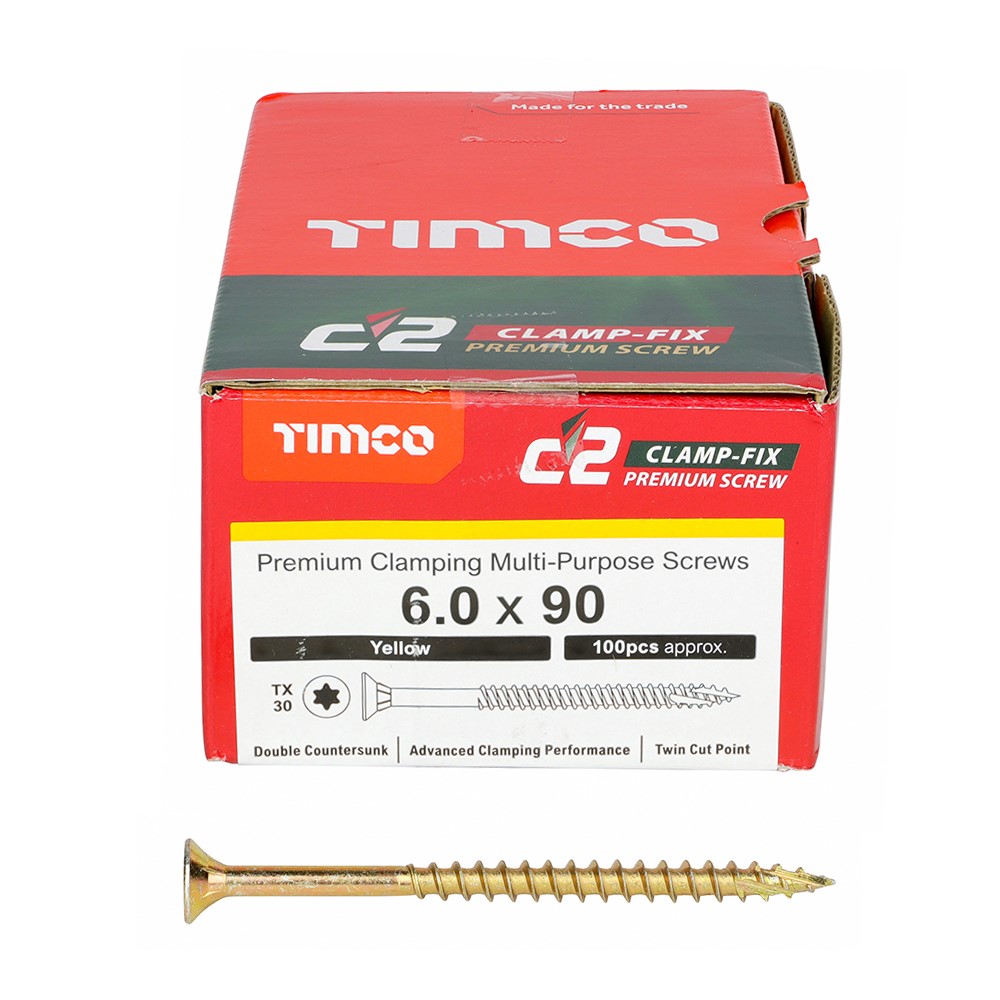 TIMCO C2 Clamp-Fix Multi-Purpose Premium Screws - TX - 6.0 x 90mm (100 Pack)