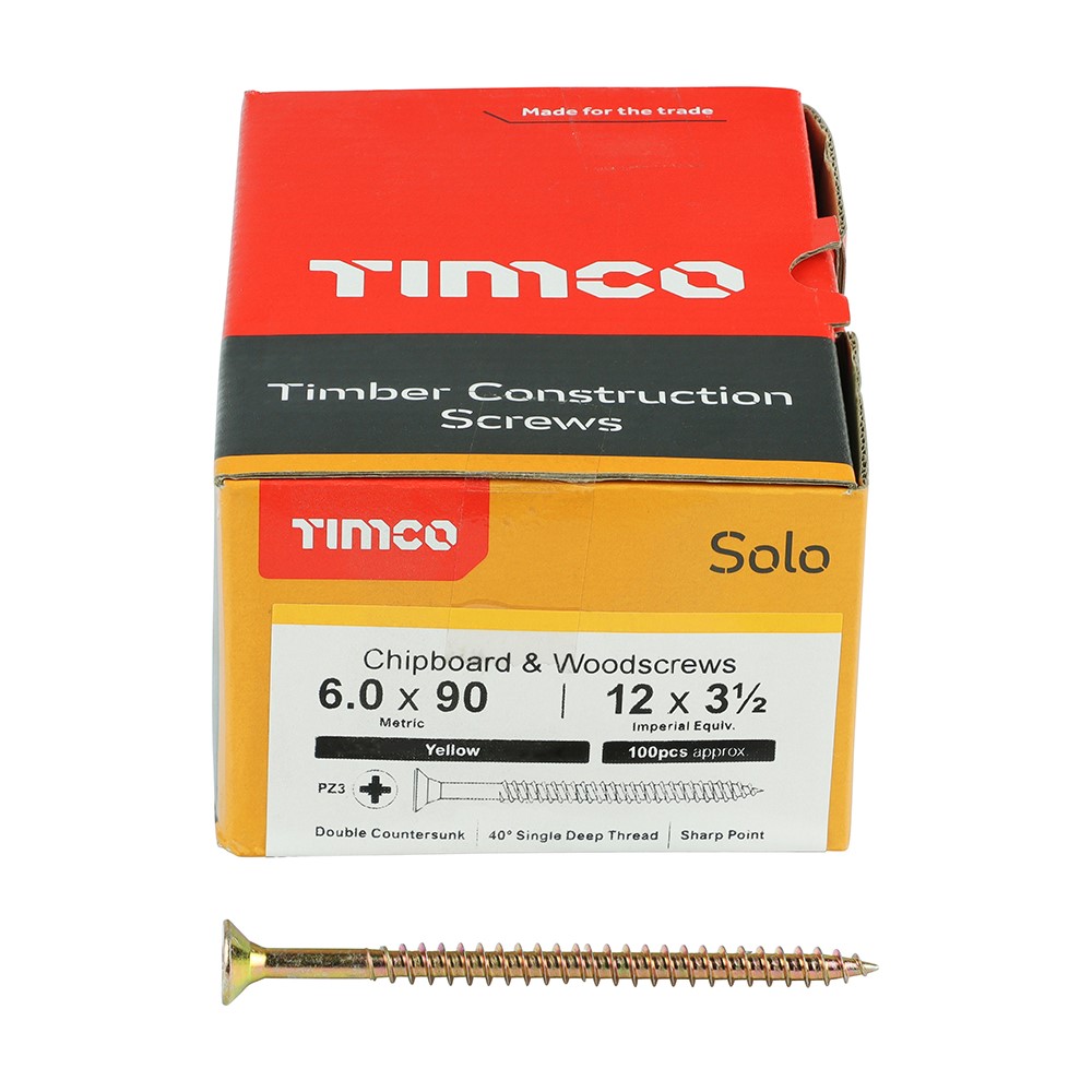 TIMCO Solo Woodscrews - PZ - 6.0 x 90mm (100 Pack)