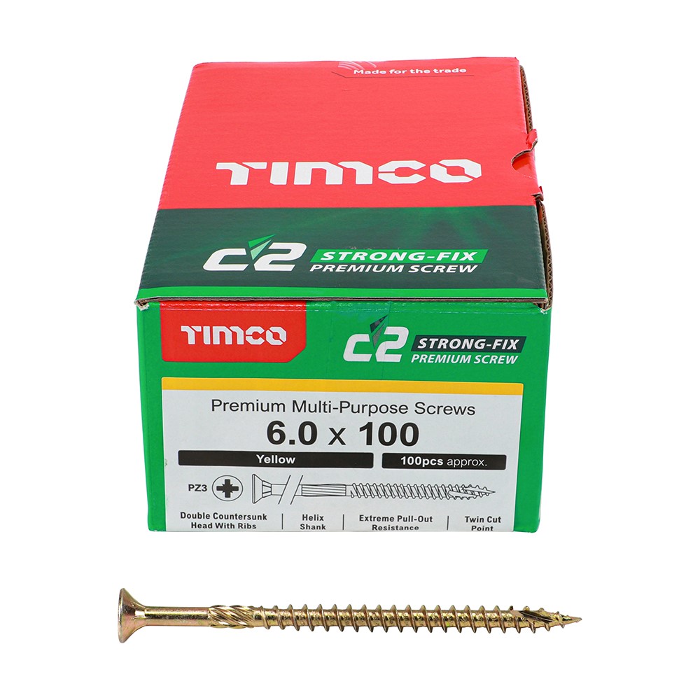 TIMCO C2 Strong-Fix Multi-Purpose Premium Screws - PZ - 6.0 x 100mm (100 Pack)