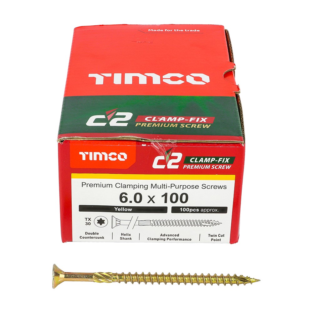 TIMCO C2 Clamp-Fix Multi-Purpose Premium Screws - TX - 6.0 x 100mm (100 Pack)