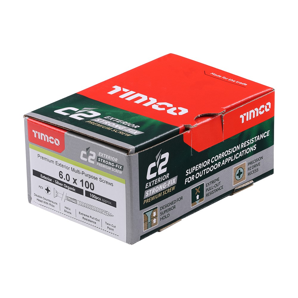 TIMCO C2 Exterior Strong-Fix Multi-Purpose Premium Screws - PZ -Silver 6.0 x 100mm (100 Pack)