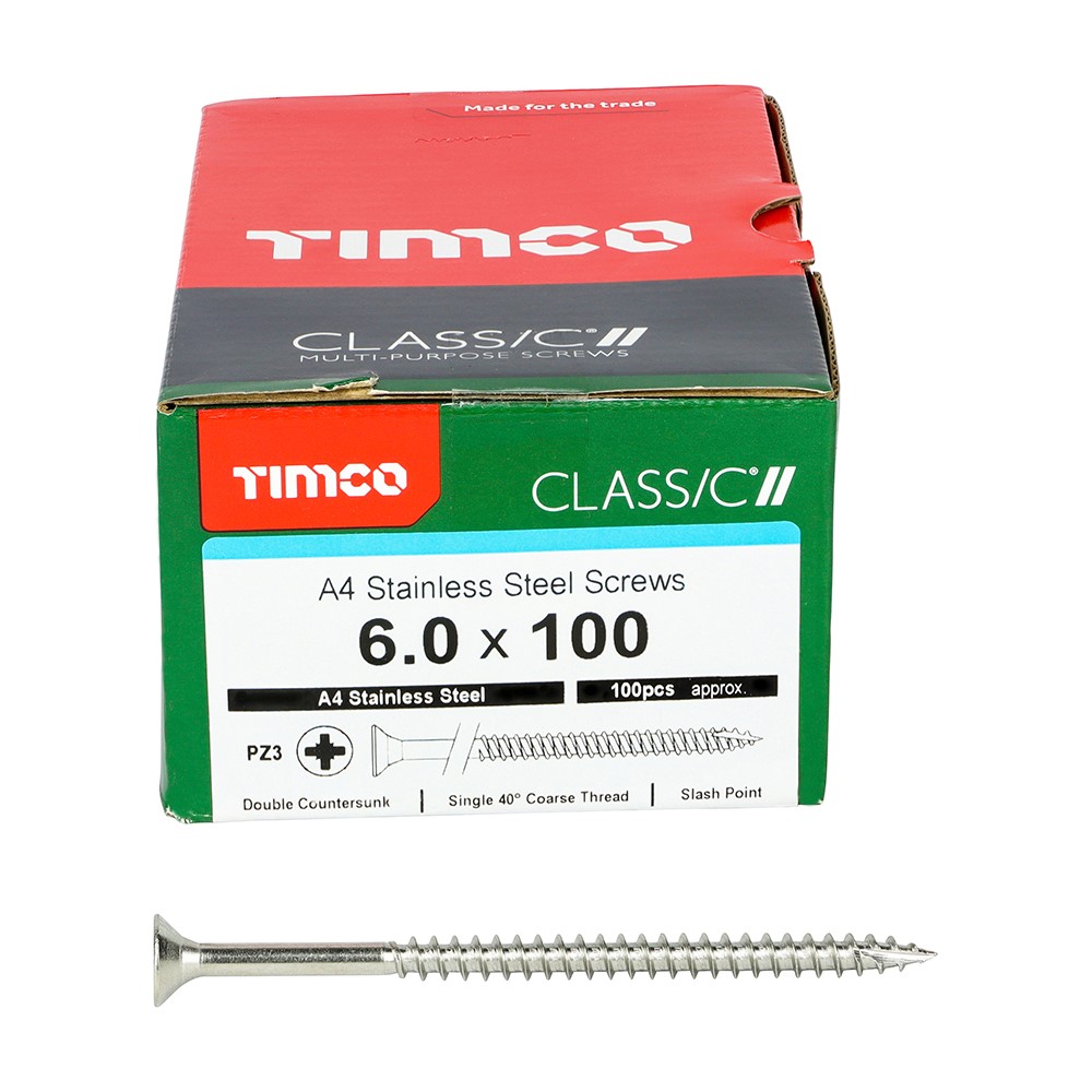 TIMCO Classic Multi-Purpose Screws - PZ -A4 Stainless Steel 6.0 x 100mm (100 Pack)