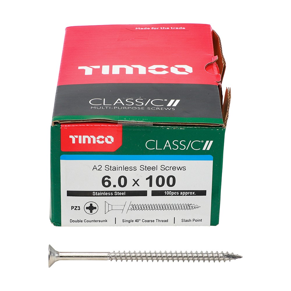 TIMCO Classic Multi-Purpose Screws - PZ -A2 Stainless Steel 6.0 x 100mm (100 Pack)