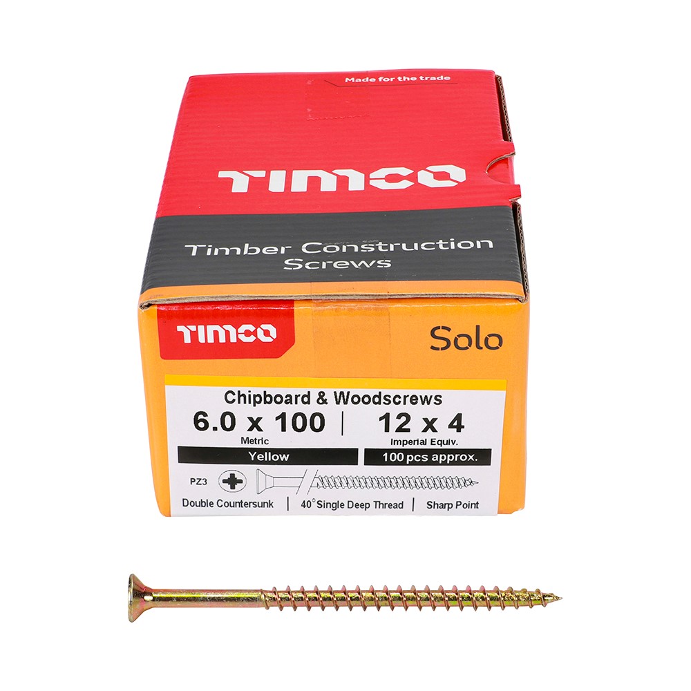 TIMCO Solo Woodscrews - PZ - 6.0 x 100mm (100 Pack)