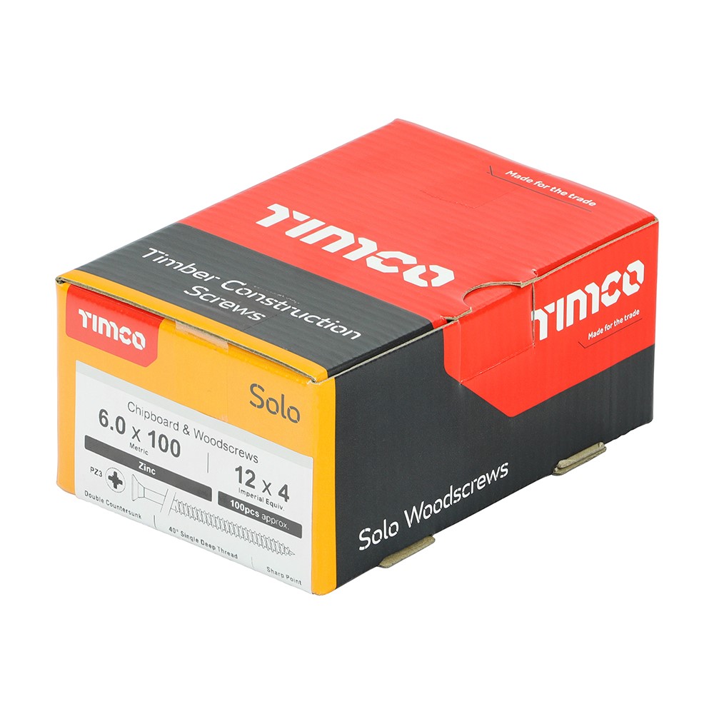 TIMCO Solo Woodscrews - PZ -Zinc 6.0 x 100mm (100 Pack)