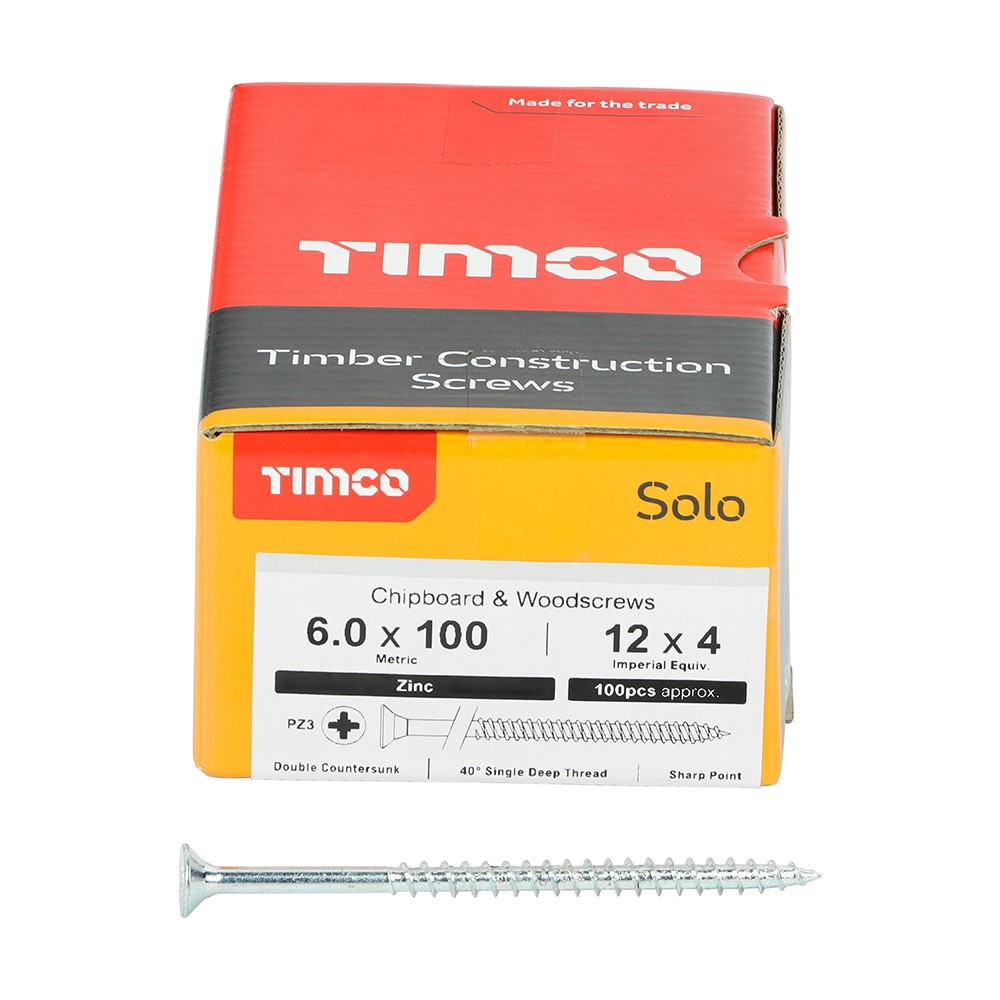 TIMCO Solo Woodscrews - PZ -Zinc 6.0 x 100mm (100 Pack)