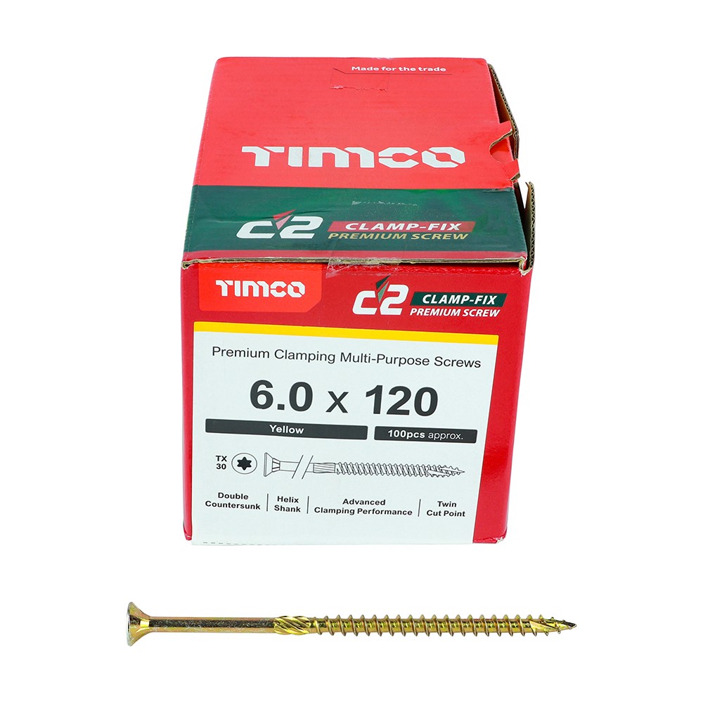 TIMCO C2 Clamp-Fix Multi-Purpose Premium Screws - TX - 6.0 x 120mm (100 Pack)