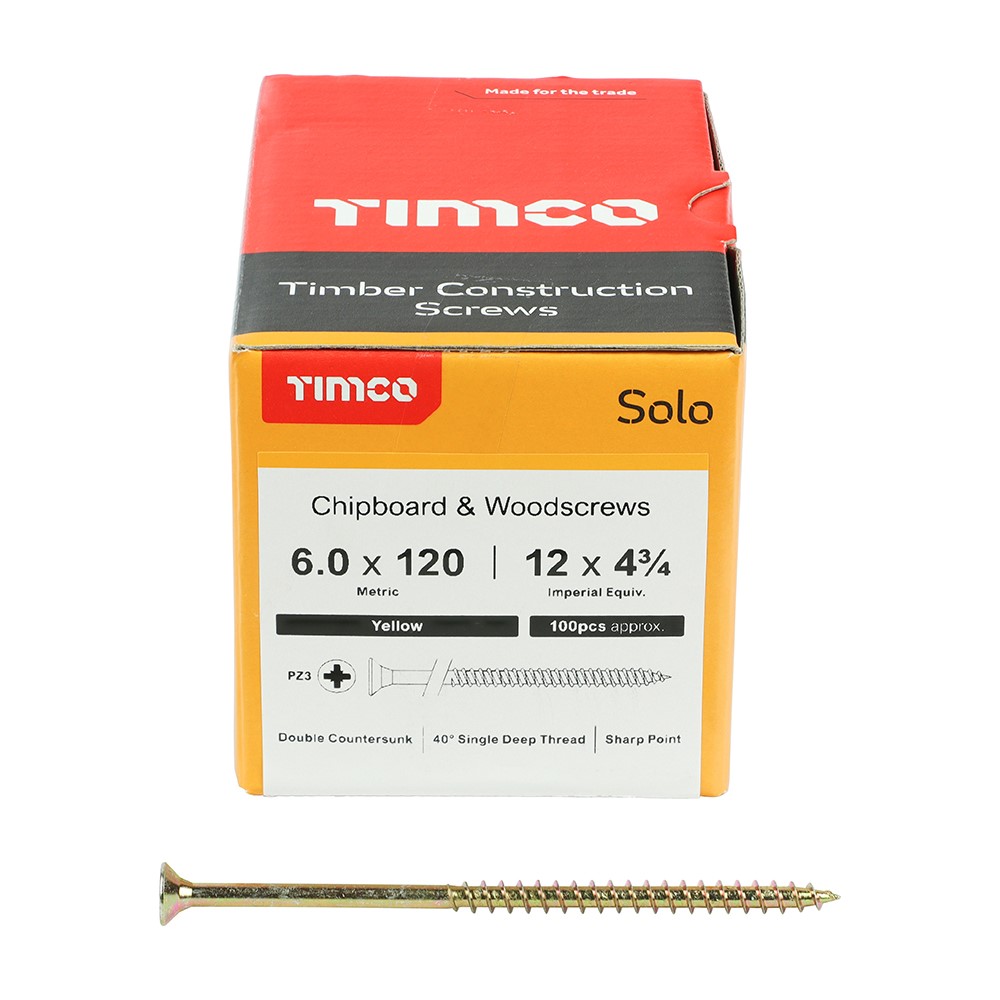 TIMCO Solo Woodscrews - PZ - 6.0 x 120mm (100 Pack)