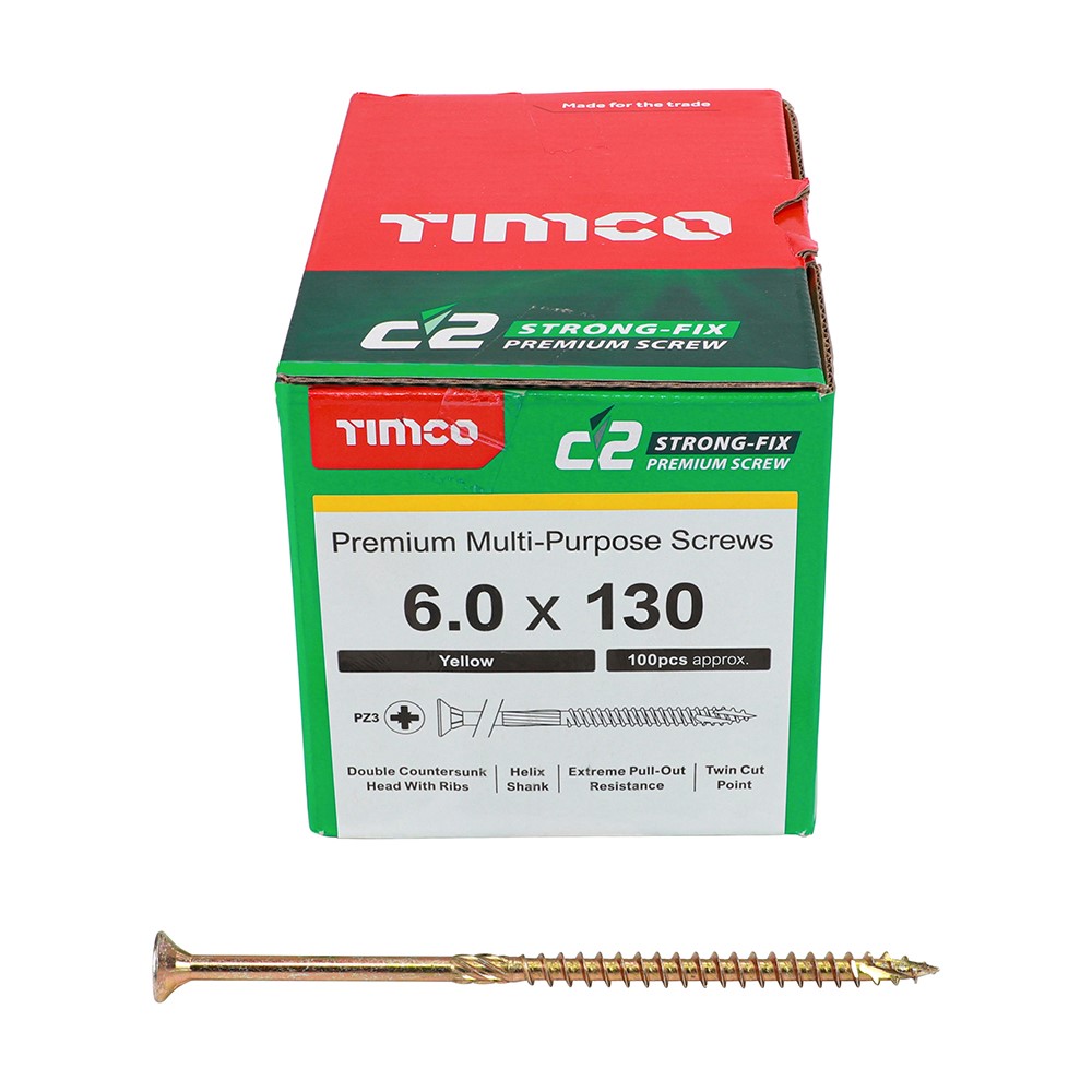 TIMCO C2 Strong-Fix Multi-Purpose Premium Screws - PZ - 6.0 x 130mm (100 Pack)