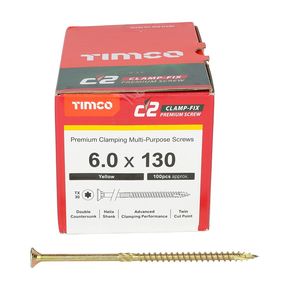 TIMCO C2 Clamp-Fix Multi-Purpose Premium Screws - TX - 6.0 x 130mm (100 Pack)