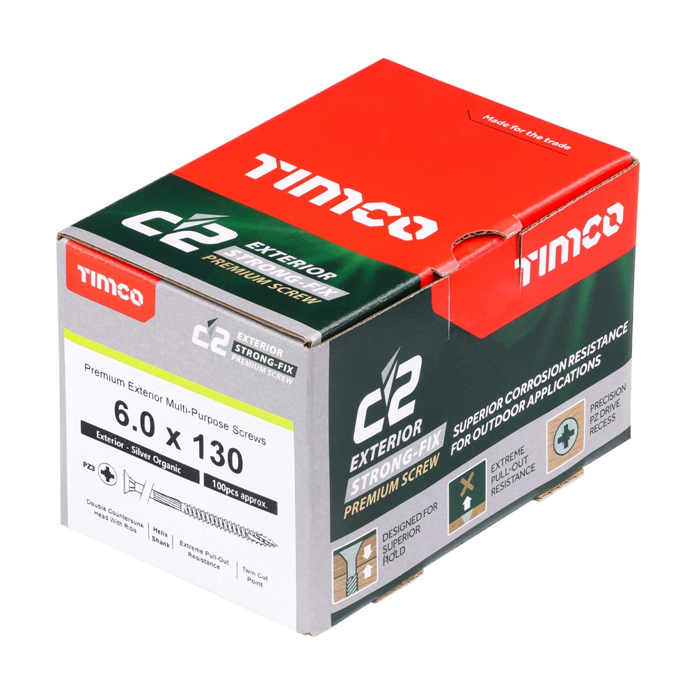 TIMCO C2 Exterior Strong-Fix Multi-Purpose Premium Screws - PZ Silver 6.0 x 130mm (100 pack)