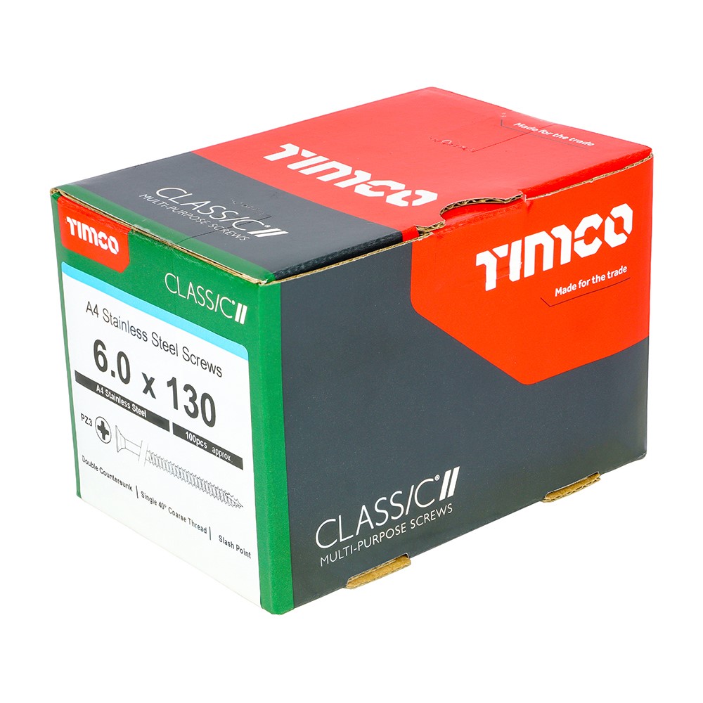 TIMCO Classic Multi-Purpose Screws - PZ -A4 Stainless Steel 6.0 x 130mm (100 Pack)