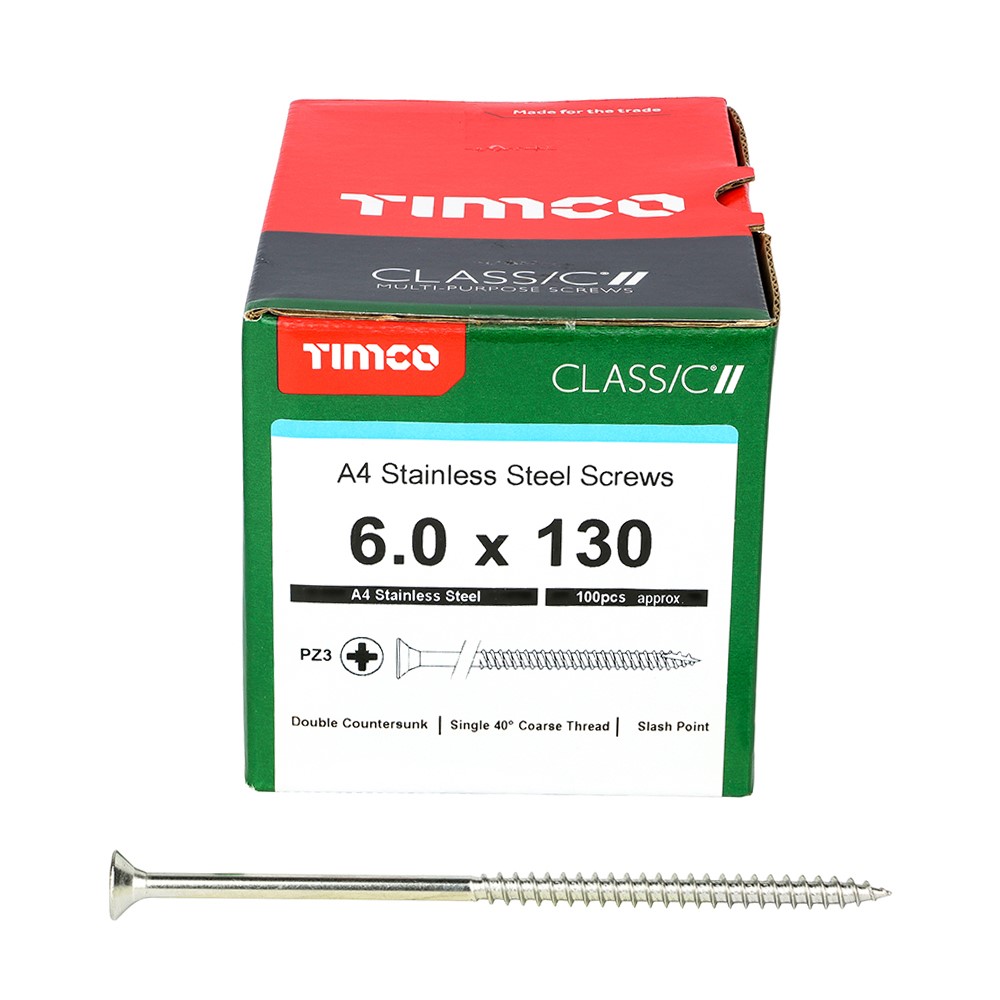 TIMCO Classic Multi-Purpose Screws - PZ -A4 Stainless Steel 6.0 x 130mm (100 Pack)