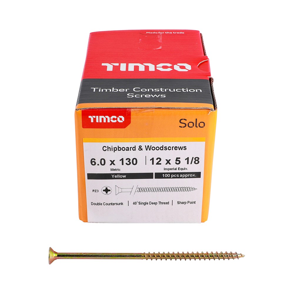 TIMCO Solo Woodscrews - PZ - 6.0 x 130mm (100 Pack)