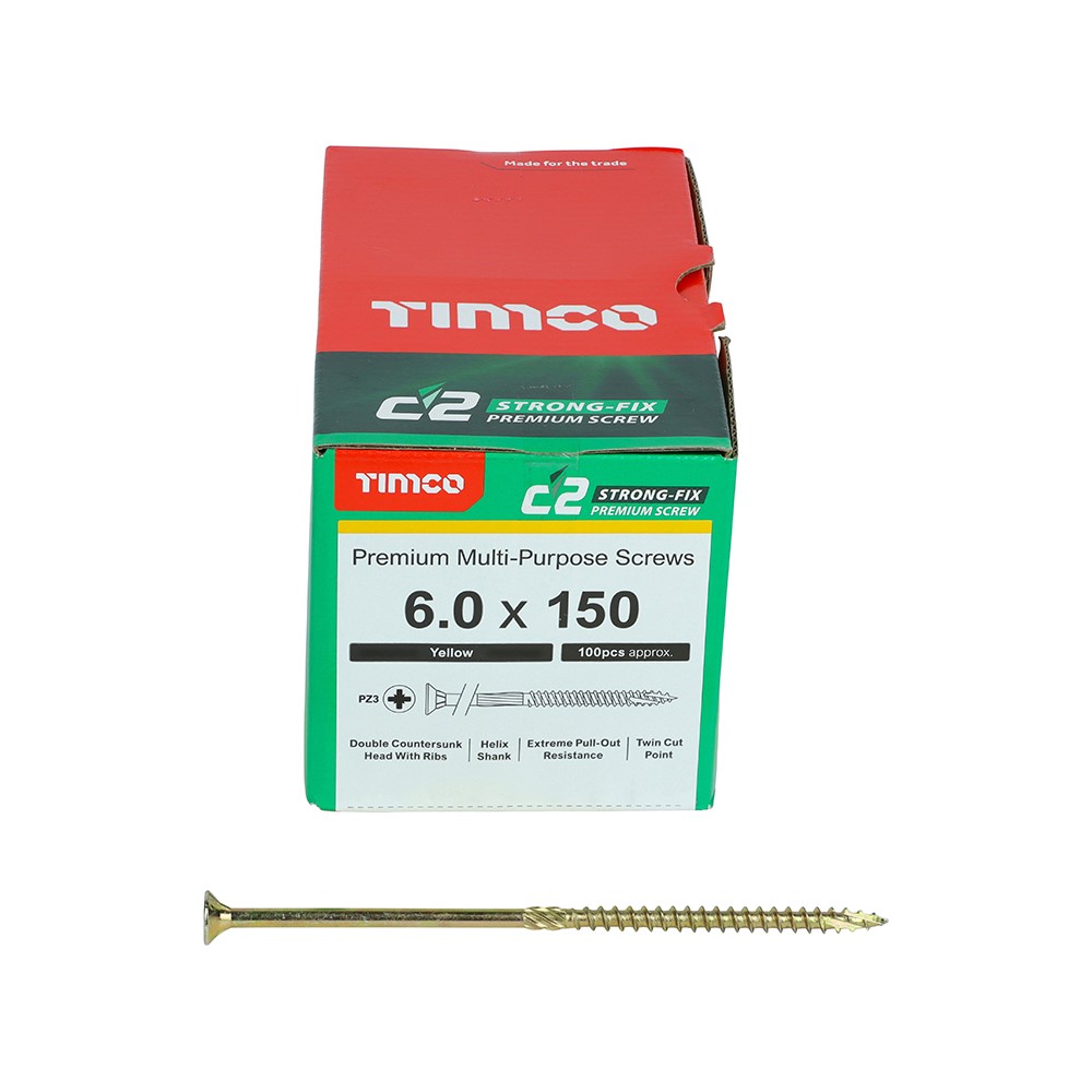 TIMCO C2 Strong-Fix Multi-Purpose Premium Screws - PZ - 6.0 x 150mm (100 Pack)