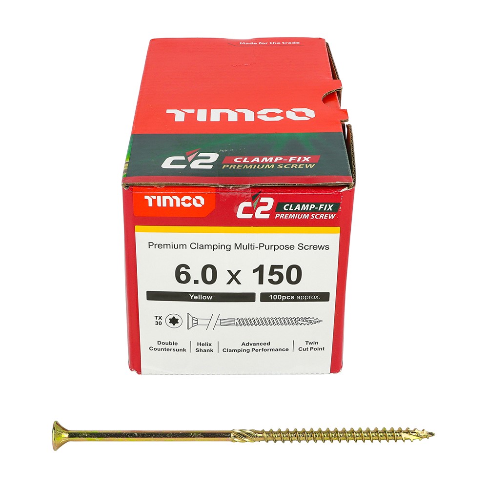 TIMCO C2 Clamp-Fix Multi-Purpose Premium Screws - TX - 6.0 x 150mm (100 Pack)