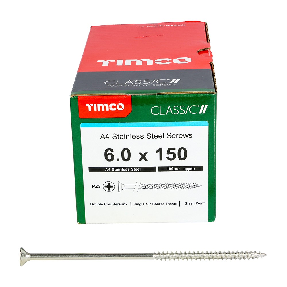 TIMCO Classic Multi-Purpose Screws - PZ -A4 Stainless Steel 6.0 x 150mm (100 Pack)