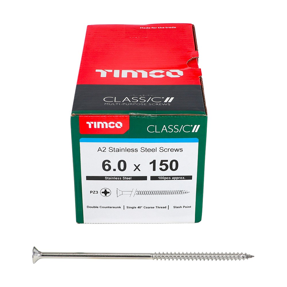 TIMCO Classic Multi-Purpose Screws - PZ -A2 Stainless Steel 6.0 x 150mm (100 Pack)