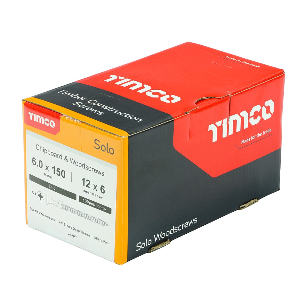 TIMCO Solo Woodscrews - PZ -Zinc 6.0 x 150mm (100 Pack)