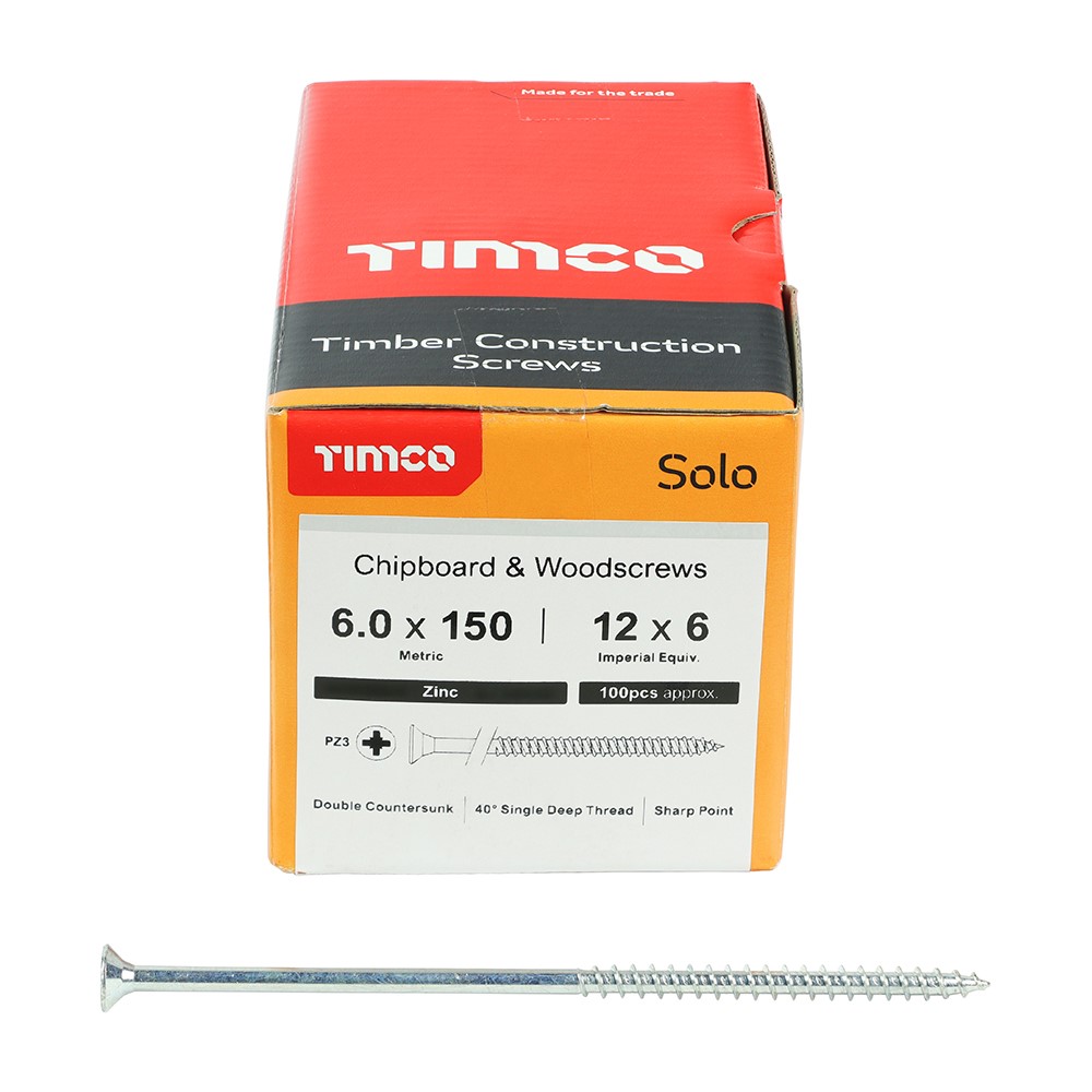 TIMCO Solo Woodscrews - PZ -Zinc 6.0 x 150mm (100 Pack)