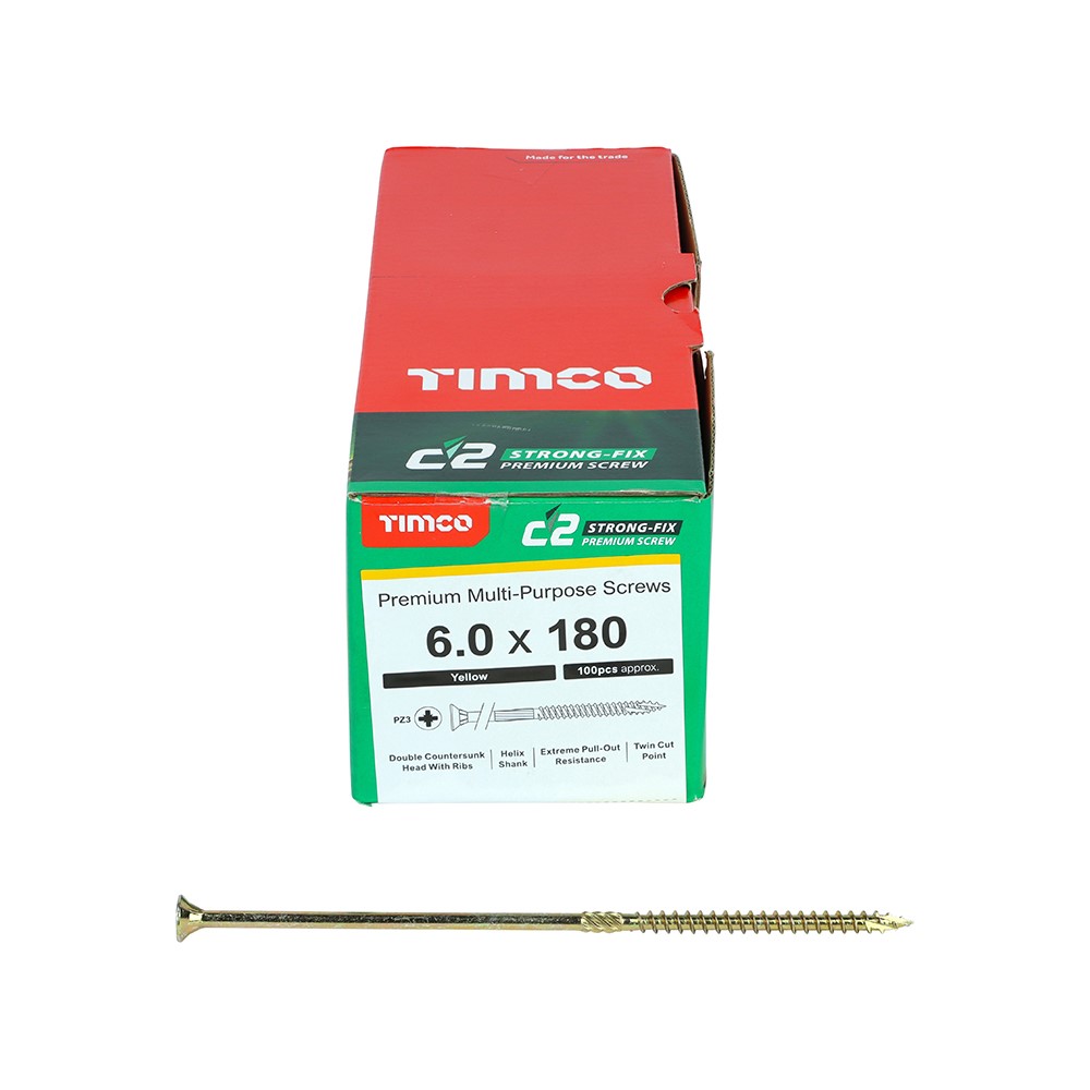 TIMCO C2 Strong-Fix Multi-Purpose Premium Screws - PZ - 6.0 x 180mm (100 Pack)