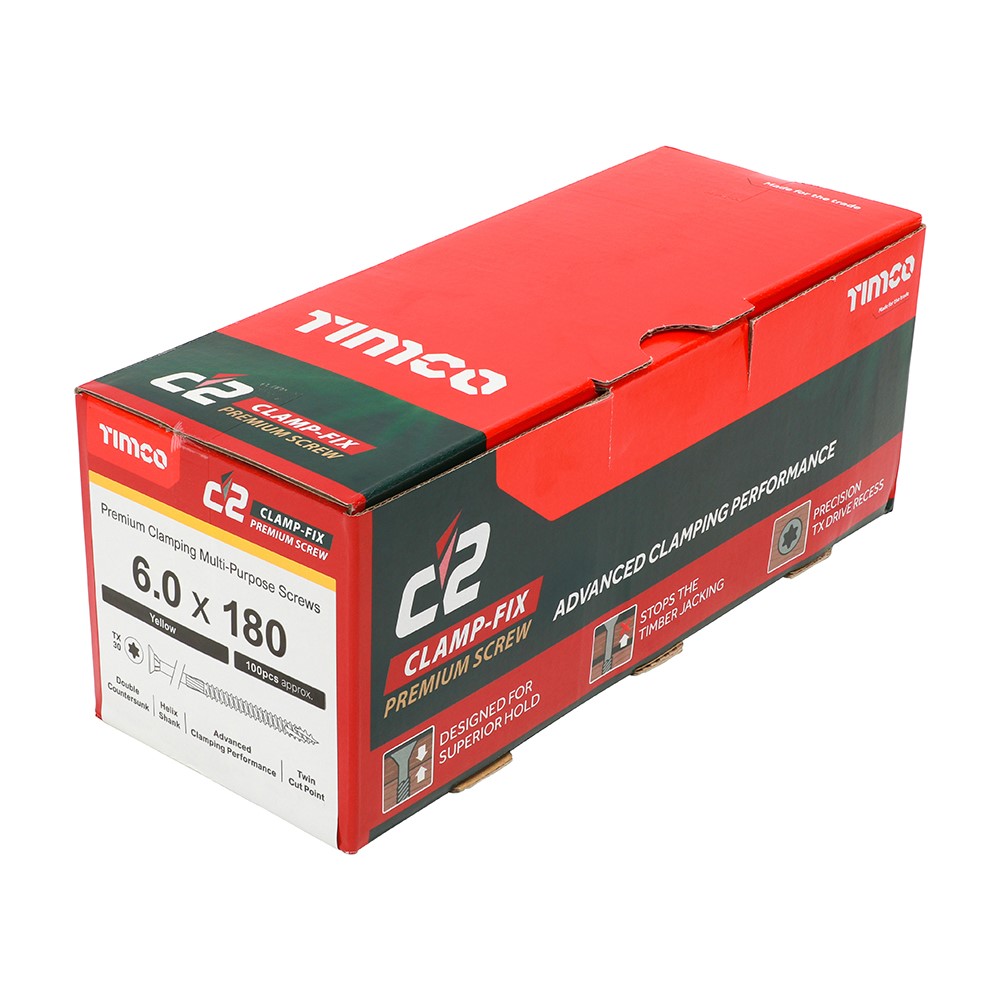 TIMCO C2 Clamp-Fix Multi-Purpose Premium Screws - TX - 6.0 x 180mm (100 Pack)