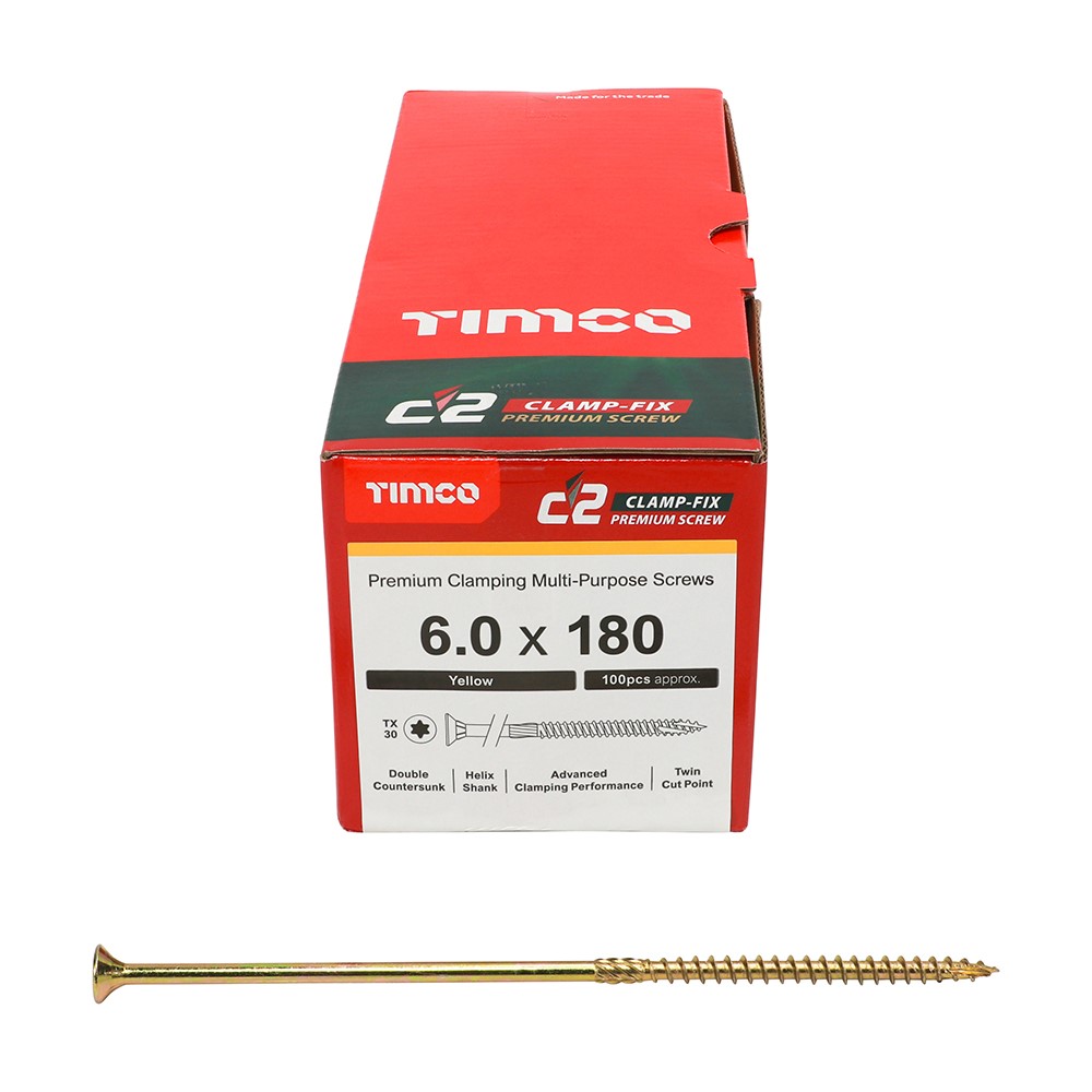 TIMCO C2 Clamp-Fix Multi-Purpose Premium Screws - TX - 6.0 x 180mm (100 Pack)