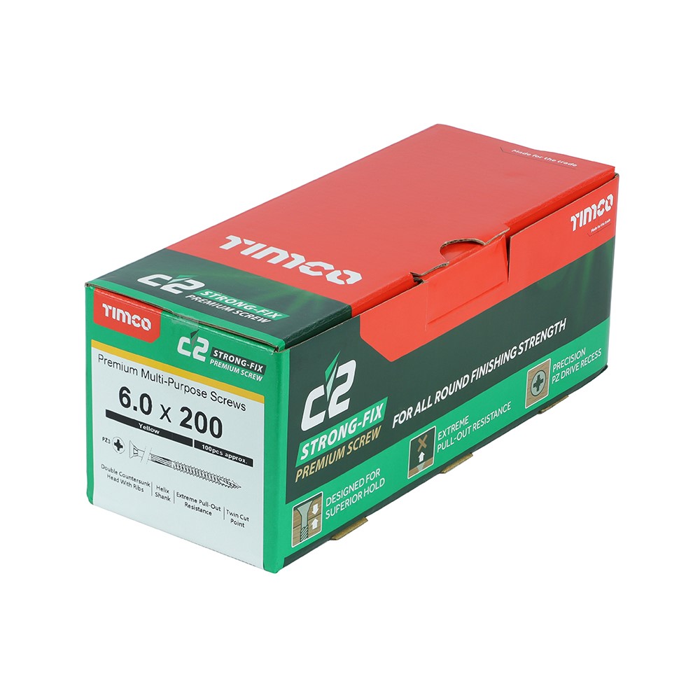 TIMCO C2 Strong-Fix Multi-Purpose Premium Screws - PZ - 6.0 x 200mm (100 Pack)