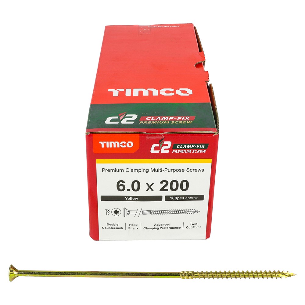 TIMCO C2 Clamp-Fix Multi-Purpose Premium Screws - TX - 6.0 x 200mm (100 Pack)