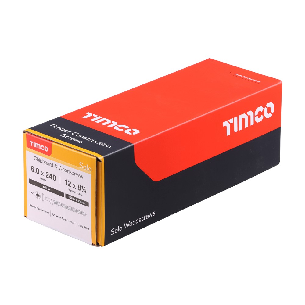 TIMCO Solo PZ3 Countersunk ZYP Woodscrews 6.0 x 240mm (100 Pack)