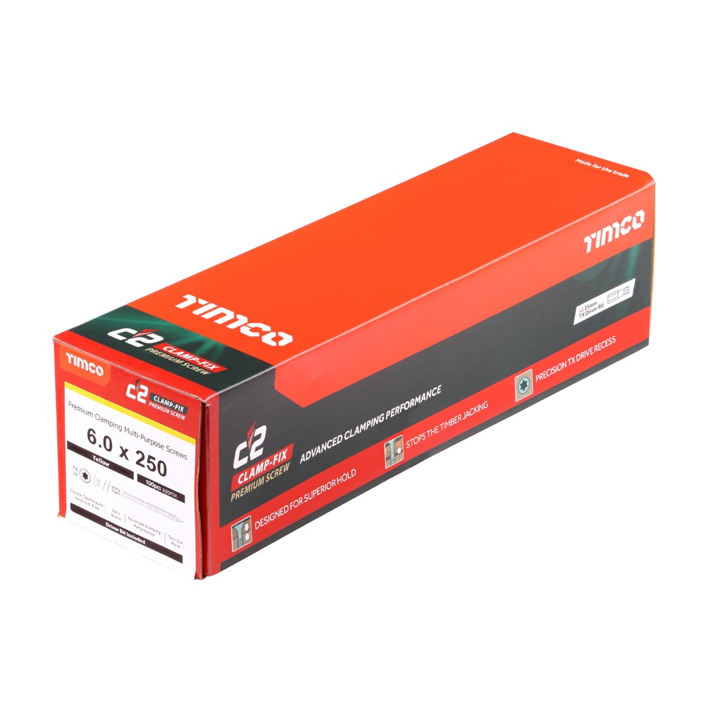TIMCO C2 Clamp-Fix TX Countersunk ZYP Screws 6.0 x 250mm (100 Pack)