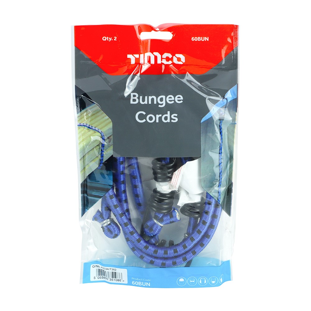 TIMCO Bungee Cords - Standard Duty Dia. 8mm x 60cm (2 Bag)