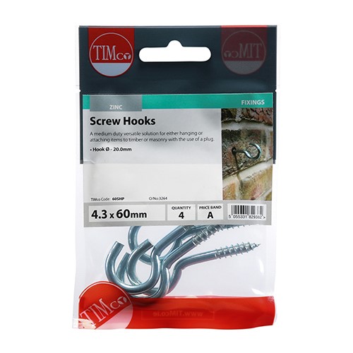 TIMCO Screw Hooks - Zinc 60mm (4)