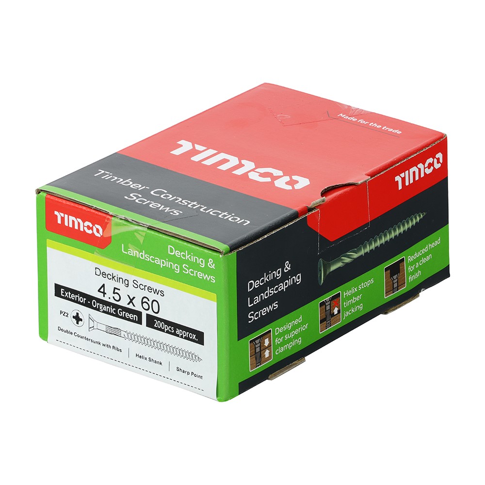 TIMCO Decking Screws - PZ -Exterior - Green 4.5 x 60mm (200 Pack)